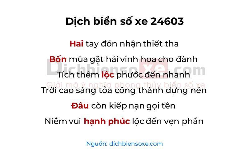Dịch thơ biển số 24603