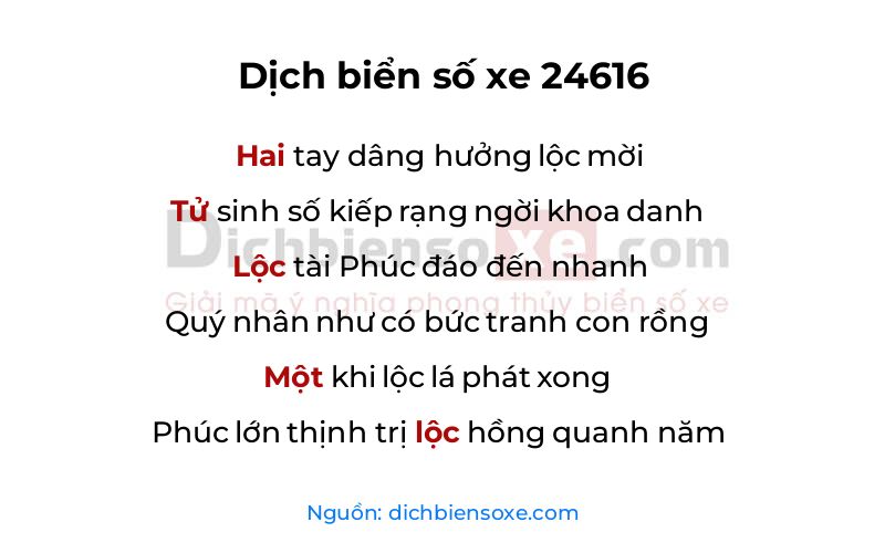 Dịch thơ biển số 24616
