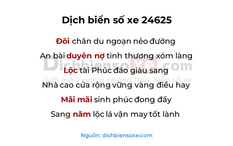 Dịch thơ biển số 24625