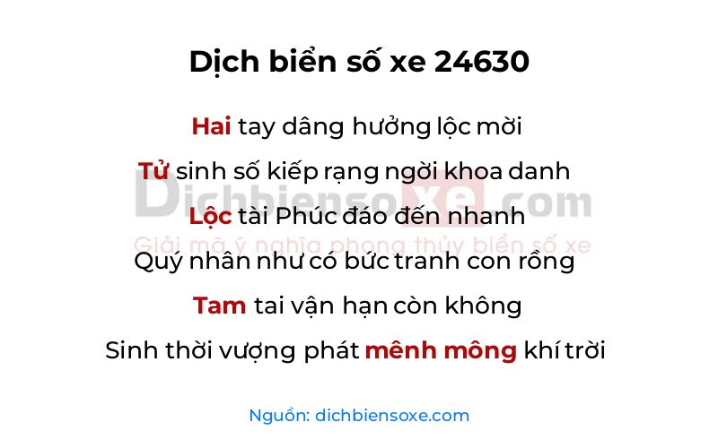 Dịch thơ biển số 24630