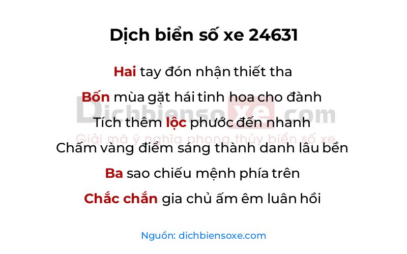 Dịch thơ biển số 24631