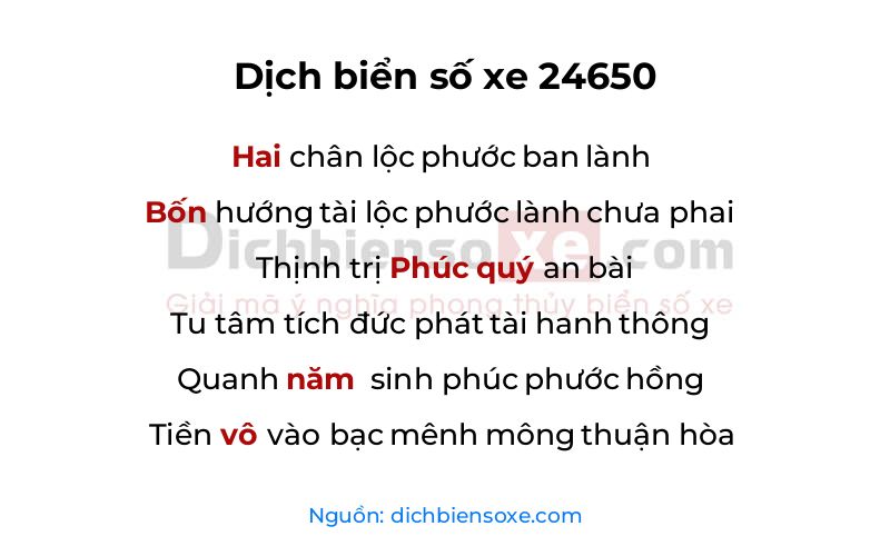 Dịch thơ biển số 24650