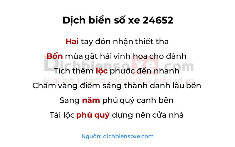 Dịch thơ biển số 24652