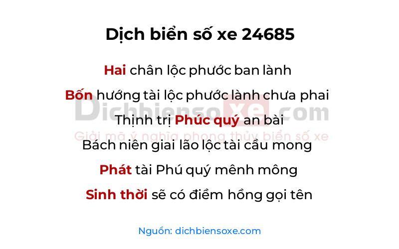 Dịch thơ biển số 24685