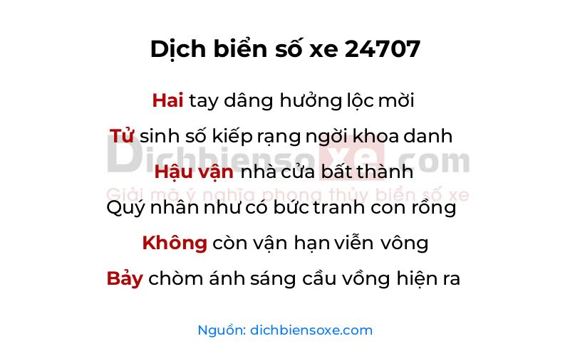 Dịch thơ biển số 24707