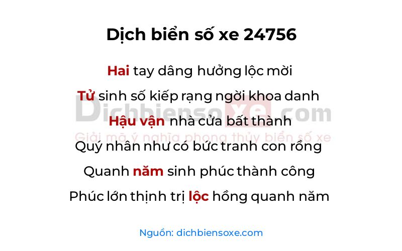 Dịch thơ biển số 24756