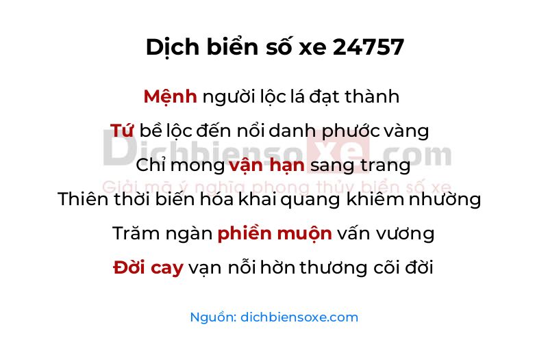 Dịch thơ biển số 24757