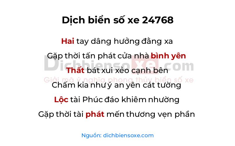 Dịch thơ biển số 24768