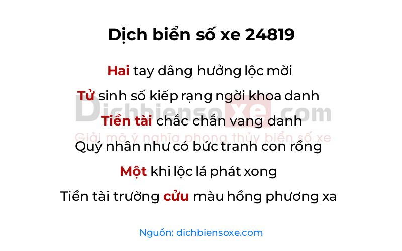 Dịch thơ biển số 24819