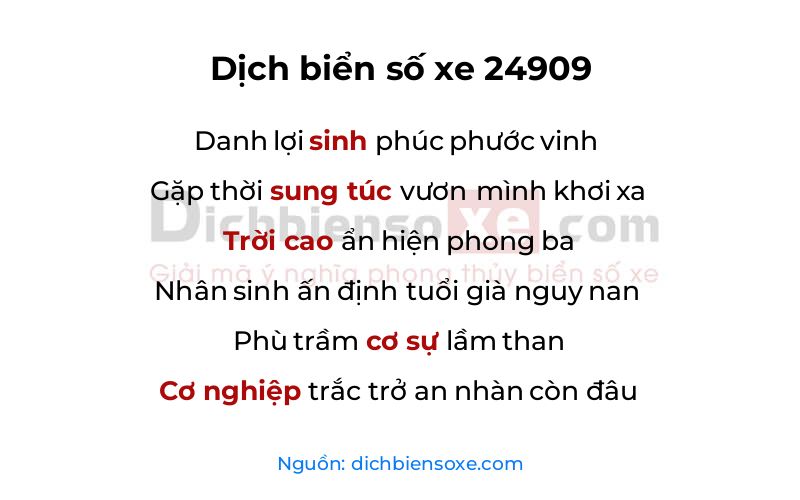 Dịch thơ biển số 24909
