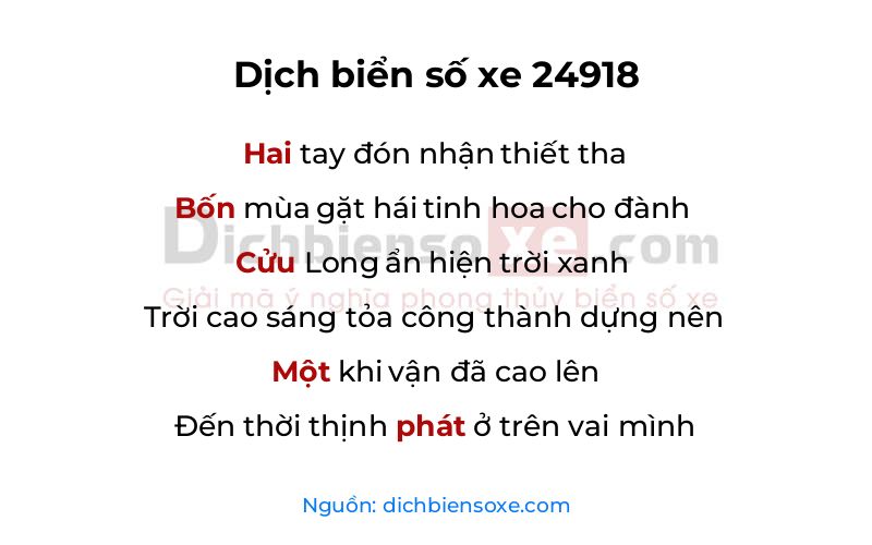 Dịch thơ biển số 24918