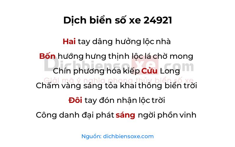 Dịch thơ biển số 24921