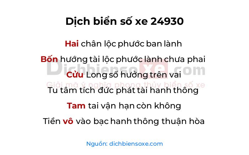 Dịch thơ biển số 24930