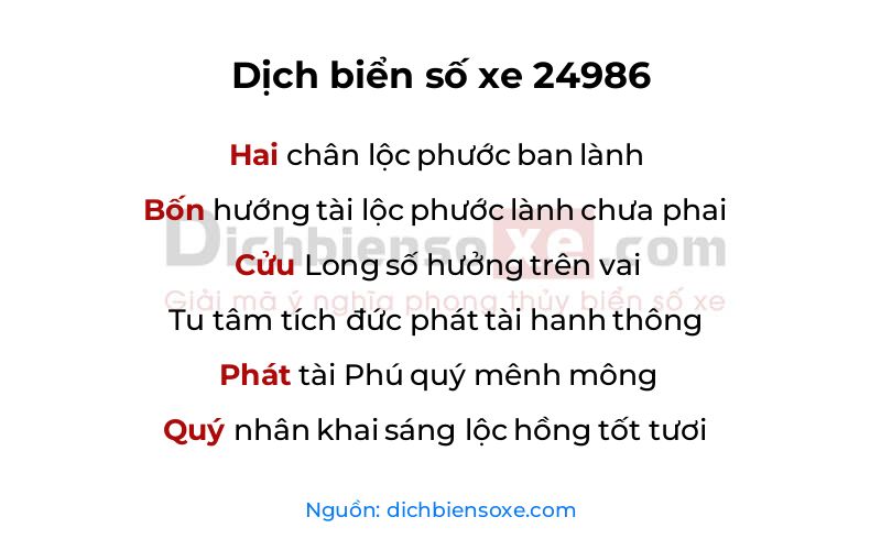 Dịch thơ biển số 24986