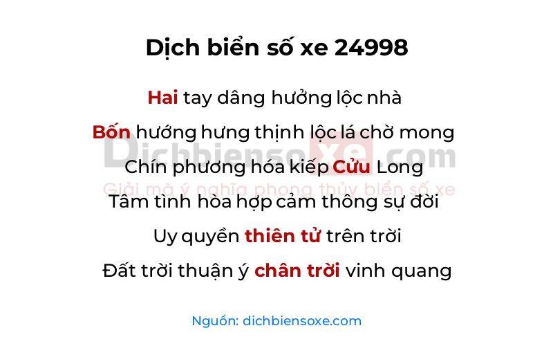 Dịch thơ biển số 24998
