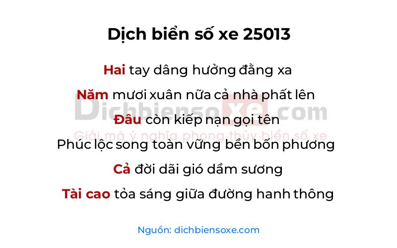Dịch thơ biển số 25013