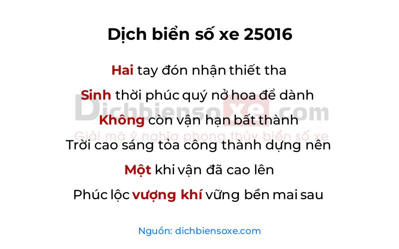 Dịch thơ biển số 25016