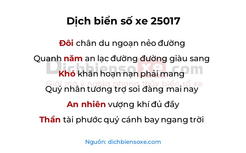 Dịch thơ biển số 25017