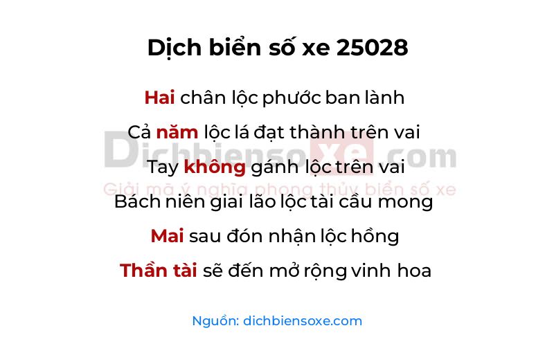 Dịch thơ biển số 25028