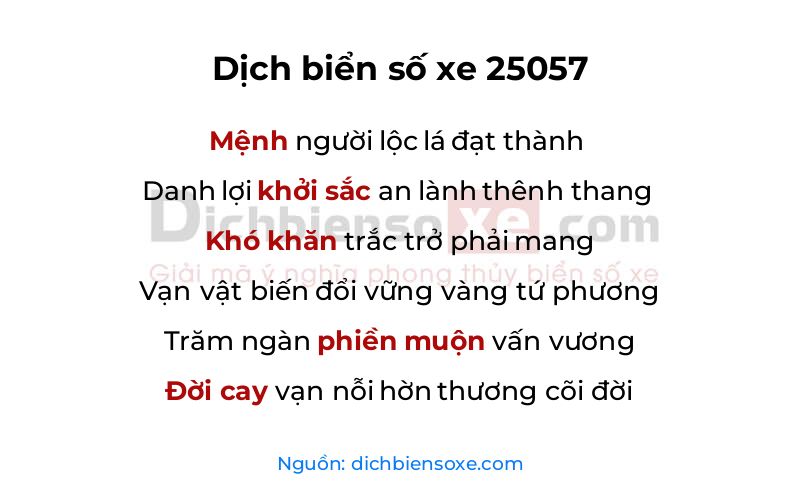 Dịch thơ biển số 25057