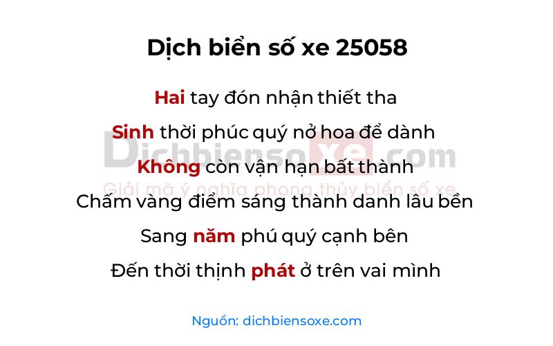 Dịch thơ biển số 25058