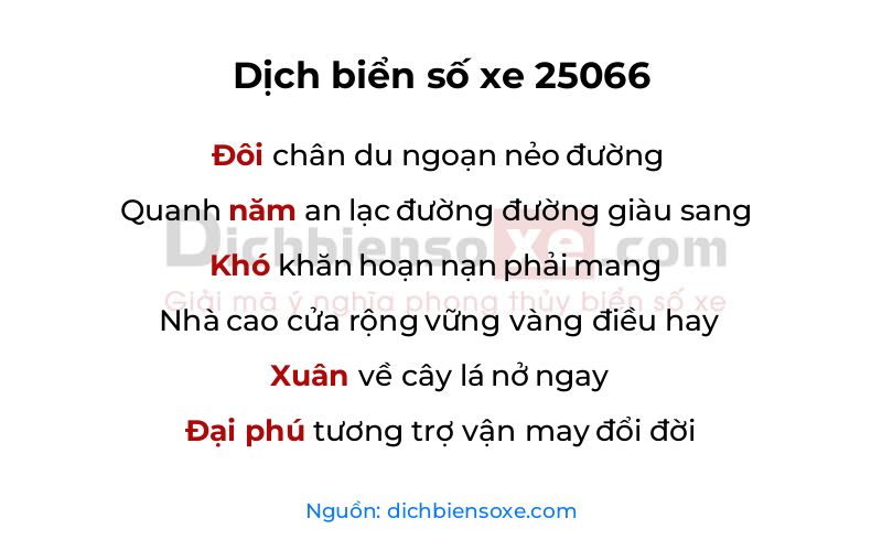 Dịch thơ biển số 25066