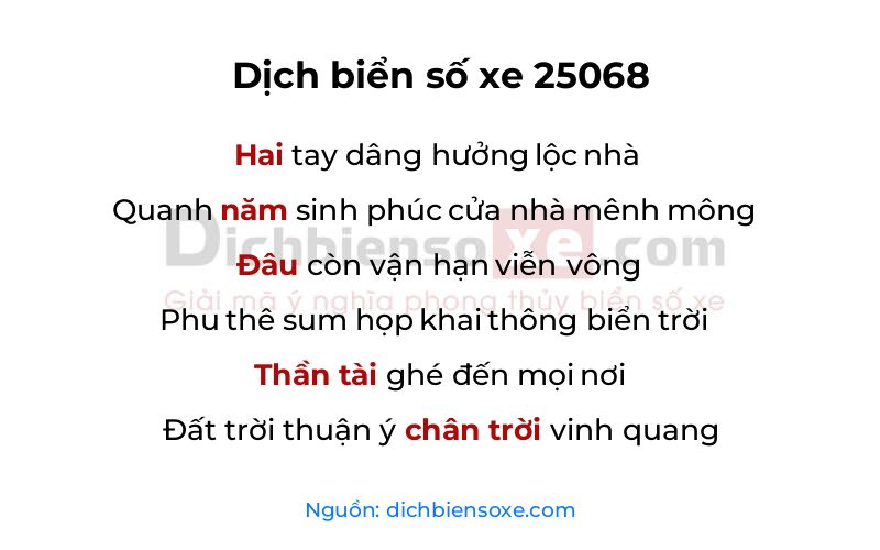Dịch thơ biển số 25068