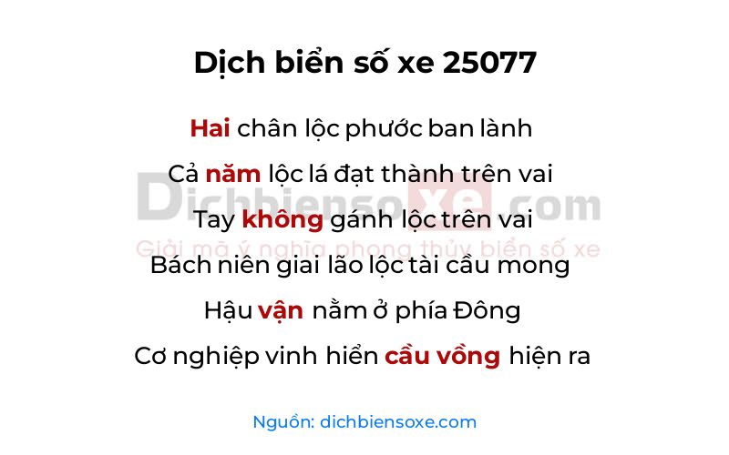 Dịch thơ biển số 25077