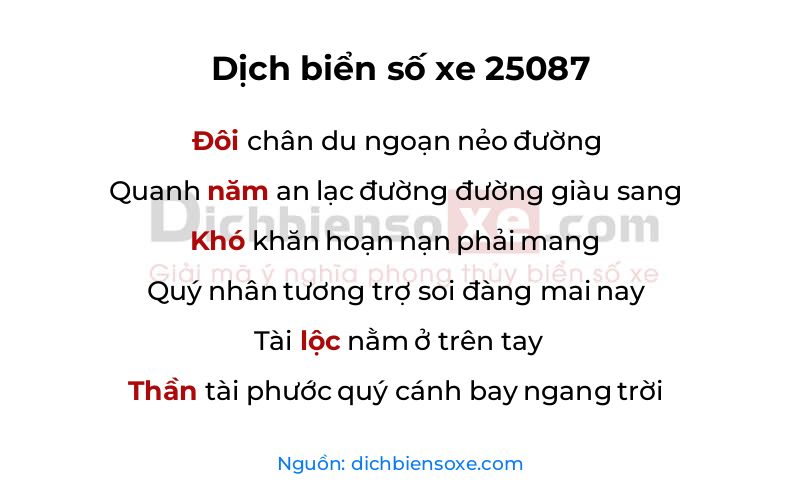 Dịch thơ biển số 25087