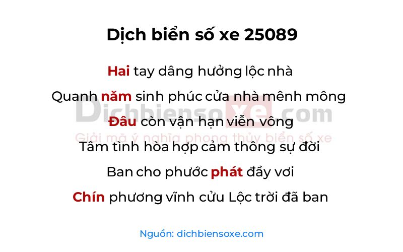 Dịch thơ biển số 25089