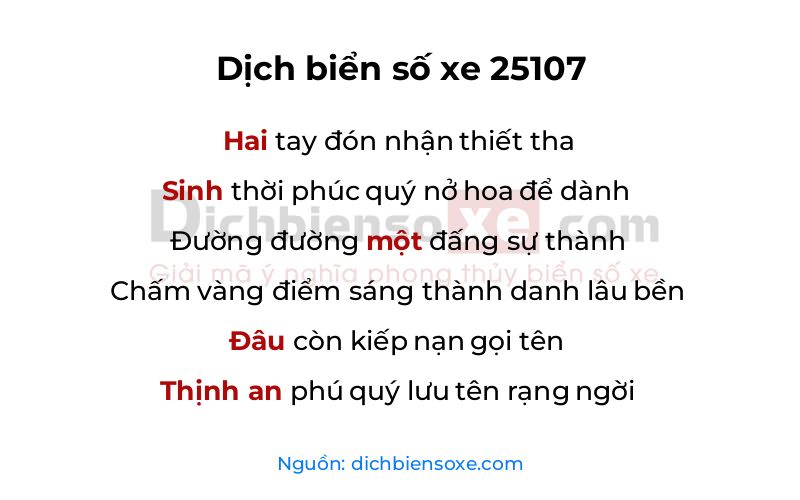 Dịch thơ biển số 25107