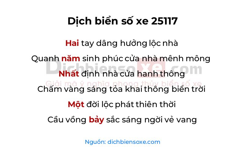 Dịch thơ biển số 25117