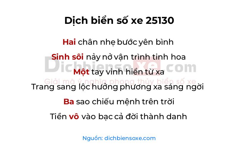 Dịch thơ biển số 25130