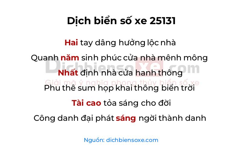 Dịch thơ biển số 25131