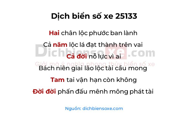 Dịch thơ biển số 25133