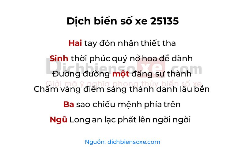 Dịch thơ biển số 25135