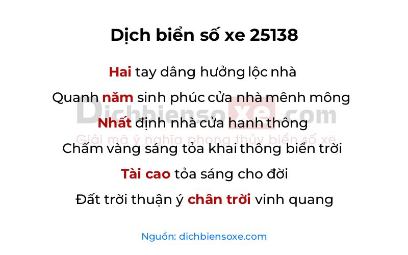 Dịch thơ biển số 25138