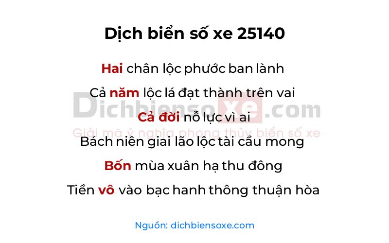 Dịch thơ biển số 25140