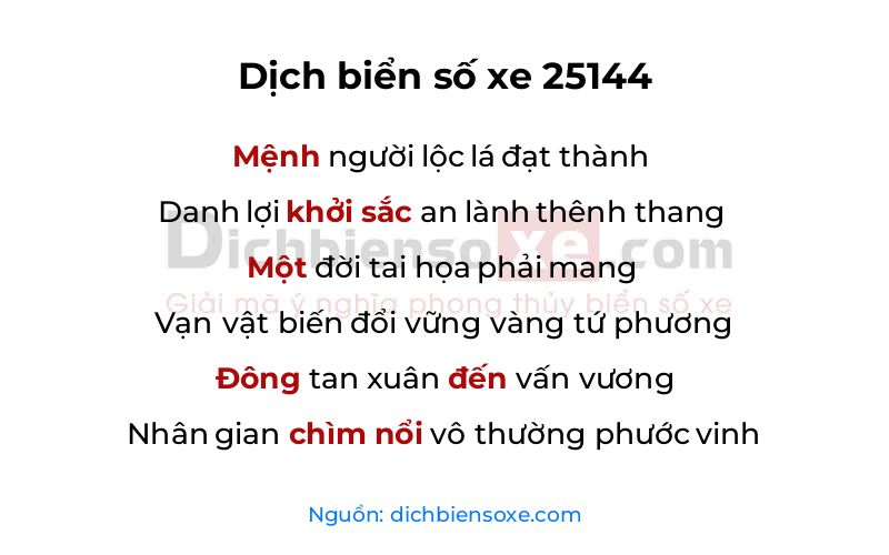 Dịch thơ biển số 25144