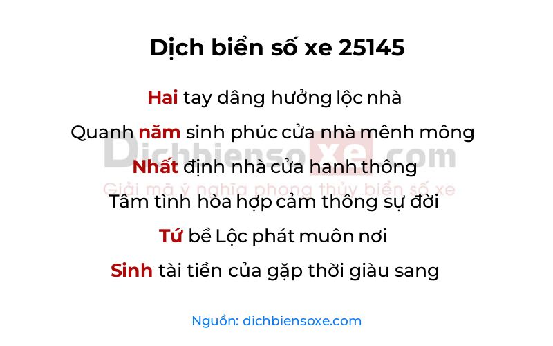 Dịch thơ biển số 25145