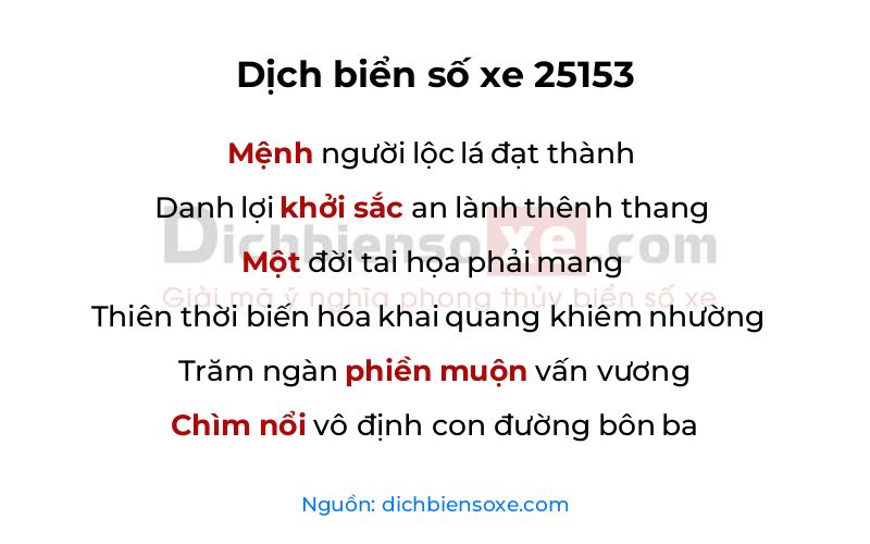 Dịch thơ biển số 25153