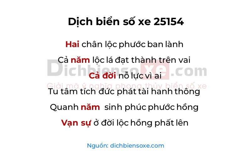 Dịch thơ biển số 25154