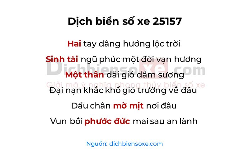 Dịch thơ biển số 25157