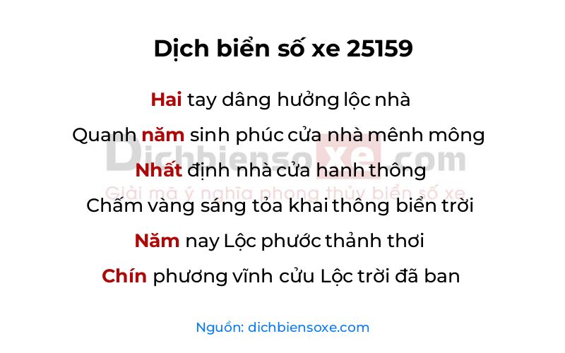 Dịch thơ biển số 25159