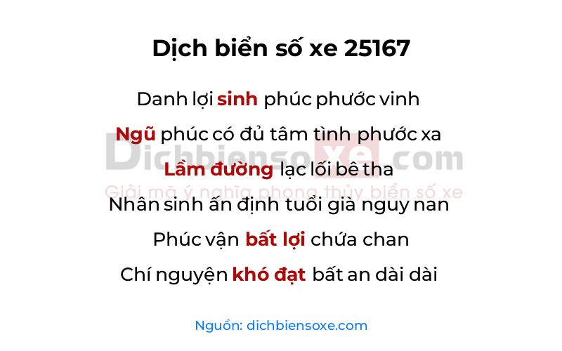 Dịch thơ biển số 25167