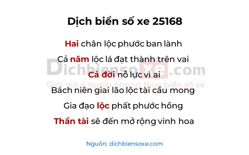 Dịch thơ biển số 25168