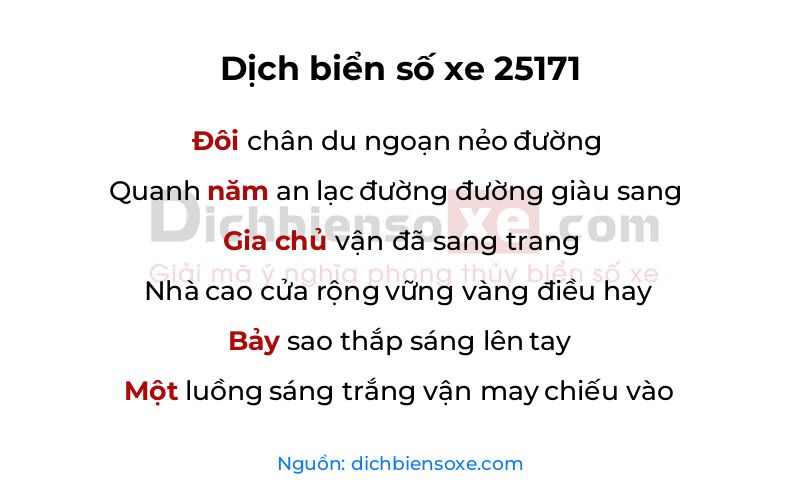 Dịch thơ biển số 25171