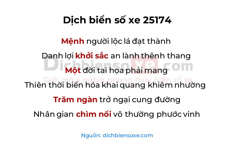 Dịch thơ biển số 25174