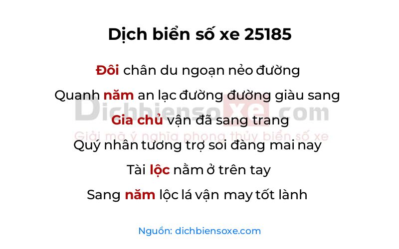 Dịch thơ biển số 25185