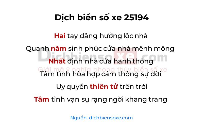 Dịch thơ biển số 25194
